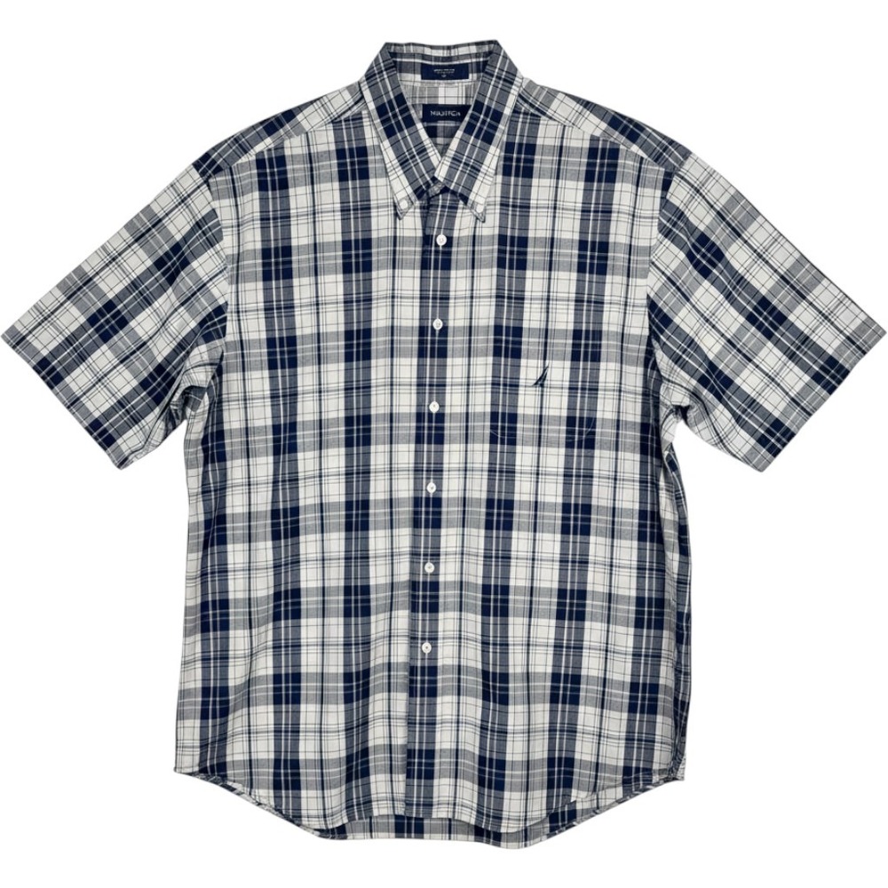 NWT Nautica Shirt XL Short Sleeve Plaid Button Down Cotton Casual Preppy Coastal